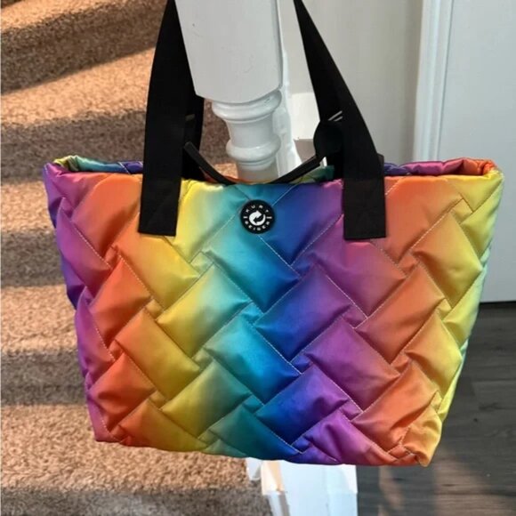Kurt Geiger London Rainbow Recycled Nylon Quilted Shopper Tote Women’s NWT - Picture 2 of 12